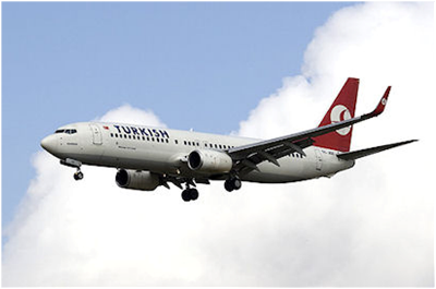Een Boeing 737-800 van Turkish Airlines, het vliegtuigtype dat 25 februari 2009 kort voor de landing op Schiphol verongelukte. 