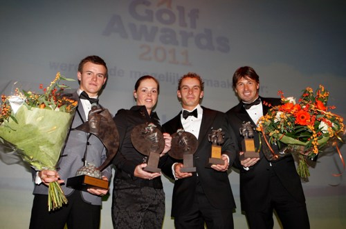 Daan Huizing, Christel Boeljon, Joost Luiten en Robert-Jan Derksen tijdens de Golf Awards 2011