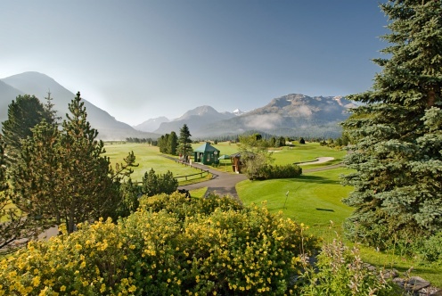 1st tee Samedan golf course in the Egadine Valley from the clubhouse